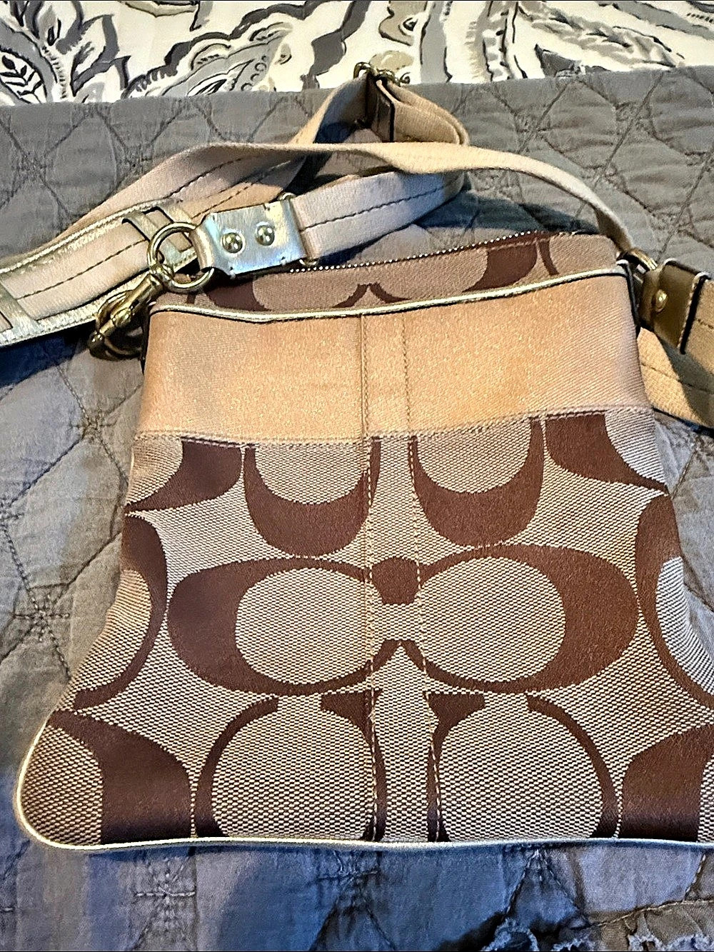 Coach Signature Stripe Swingpack Crossbody Bag in Brown & Tan